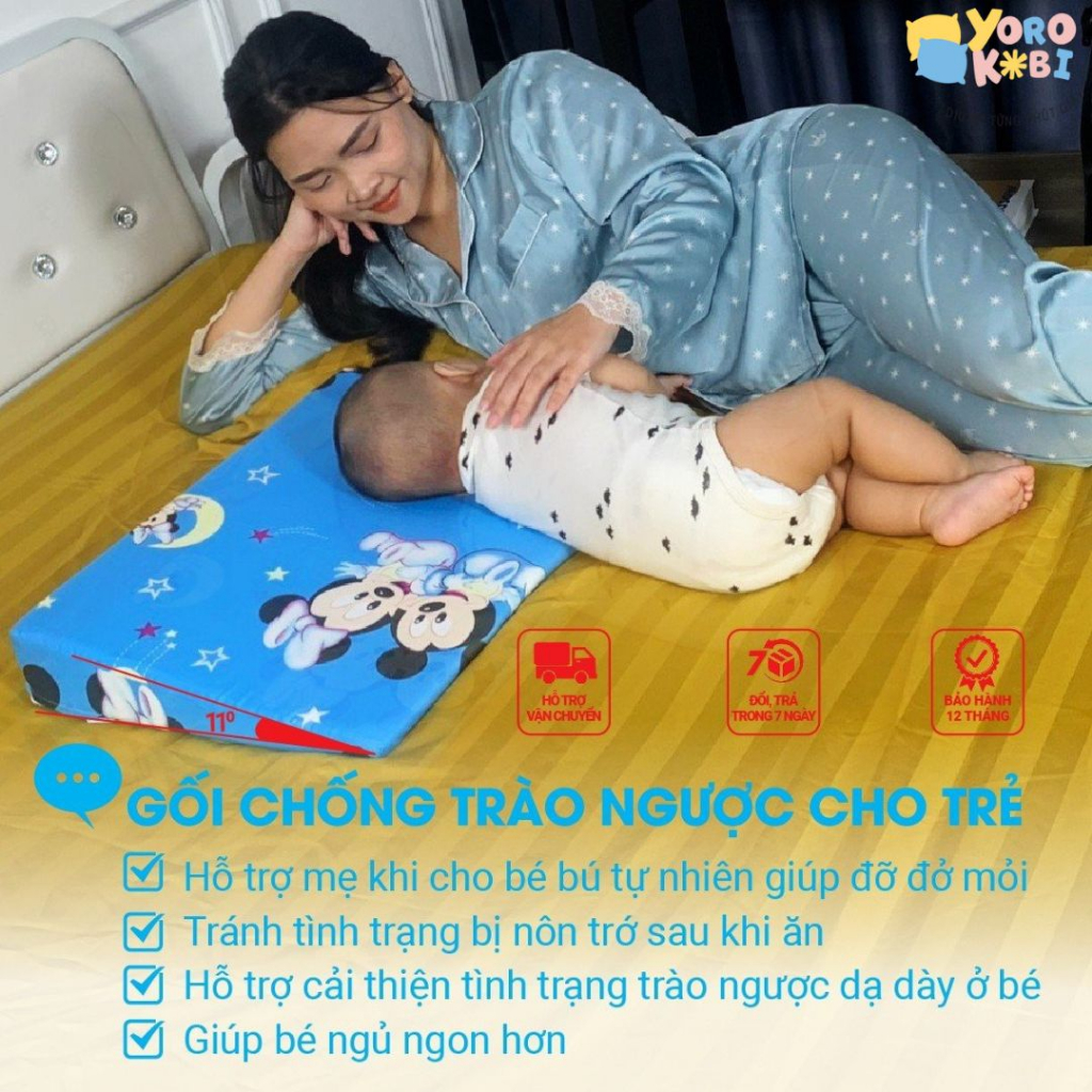 Gối chống trào ngược cho bé, chống trớ, ợ hơi Yorokobi - Nhiều màu- Kích thước 38x52x8cm