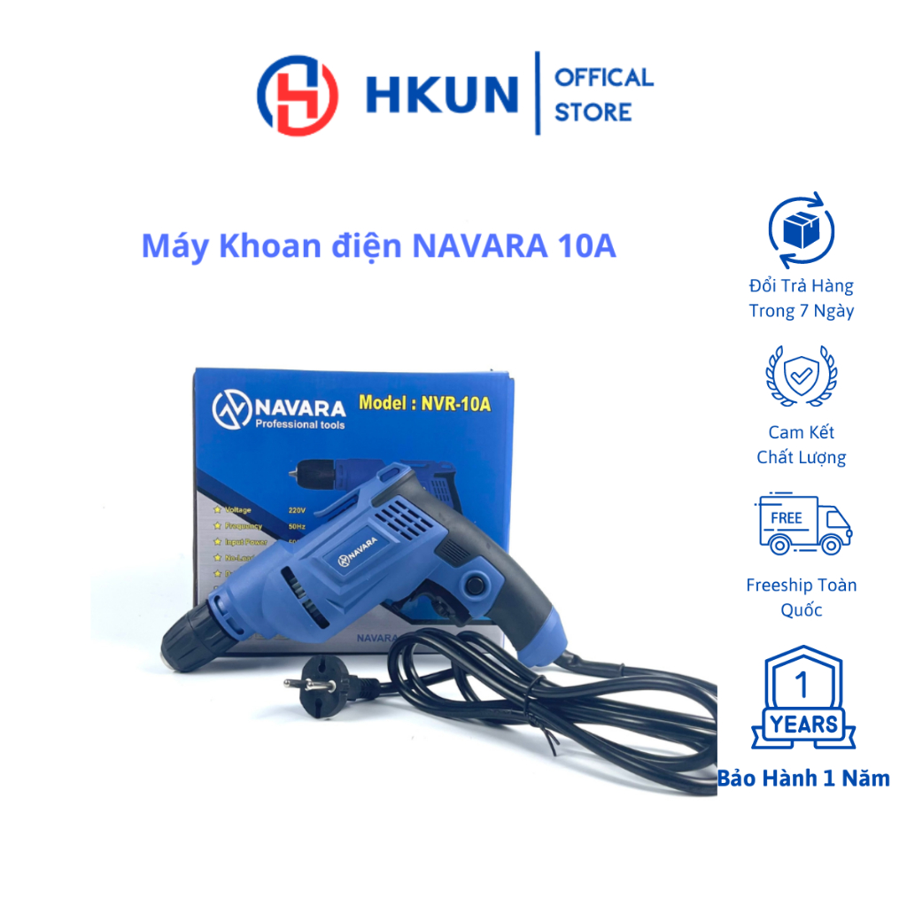 Máy khoan cầm tay Navara 10A Động cơ Không chổi than bền bỉ và mạnh mẽ, Dây đồng nguyên chất