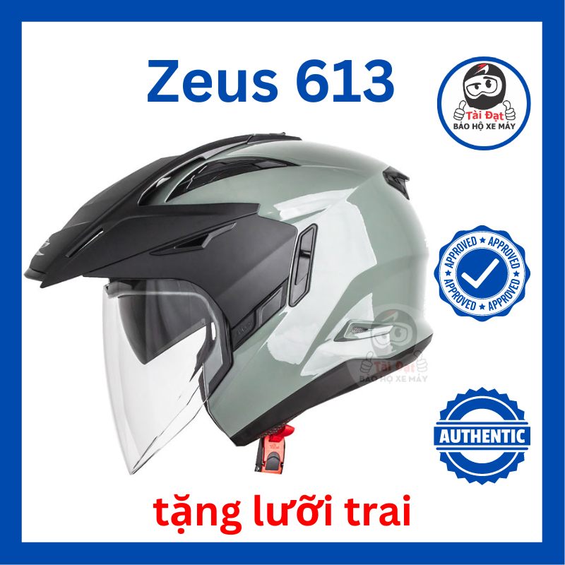 Mũ bảo hiểm 3/4 có 2 kính Zeus 613 màu trơn - tặng mái che | Shopee ...