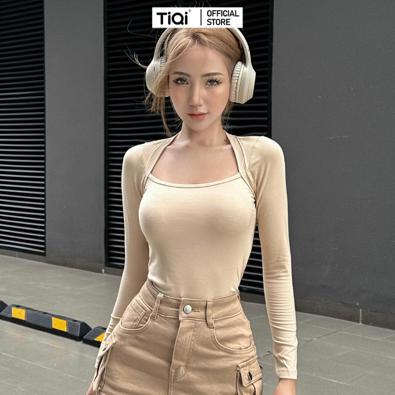 Áo croptop Nữ tay dài vải lụa cotton cổ vuông nhiều màu TiQi Jeans A154