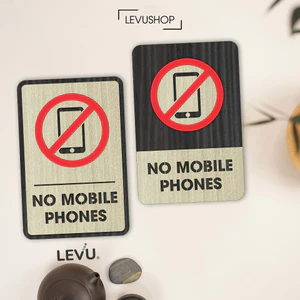 Bảng gỗ no mobile phones, biển báo khu vực cấm sử dụng điện thoại di động LEVU-BG35