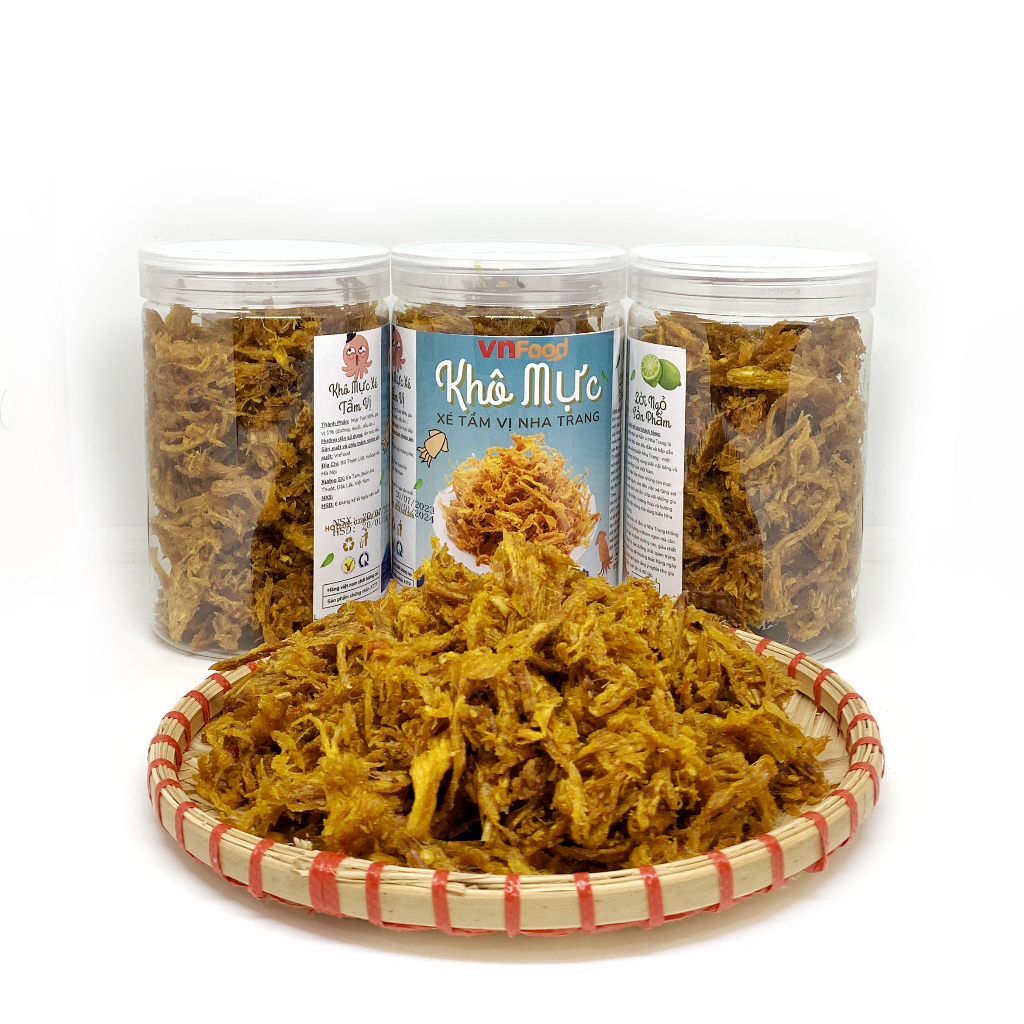 [ Hũ 300-500gr ] Mực Xé Tẩm Vị  Nha Trang Đảm Bảo ATTP VnFood
