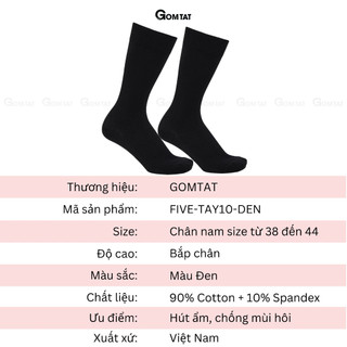 Tất vớ đen cổ cao nam 25cm GOMTAT mẫu gân chìm, chất liệu cotton cao cấp êm mềm đi thoáng - STA-TAY10-CAO-DEN