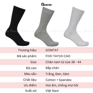 Tất cổ cao nam GOMTAT dài 25cm, chất liệu cotton cao cấp êm chân, mềm mại, thoáng mát  - STA-TAY10-CAO