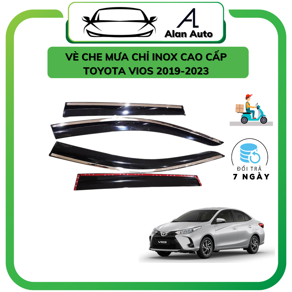 Bộ vè che mưa xe Toyota Vios 2019-2026, Vè mưa chỉ INOX nhựa ABS hàng cao cấp