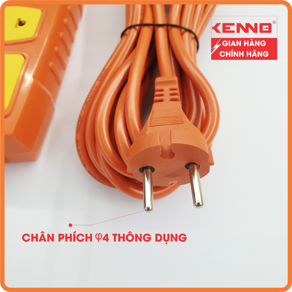 Ổ Cắm Điện KENNO 3 lỗ, 4 lỗ không dây và có dây Chịu Tải Công Suất Cao 6000w màu cam
