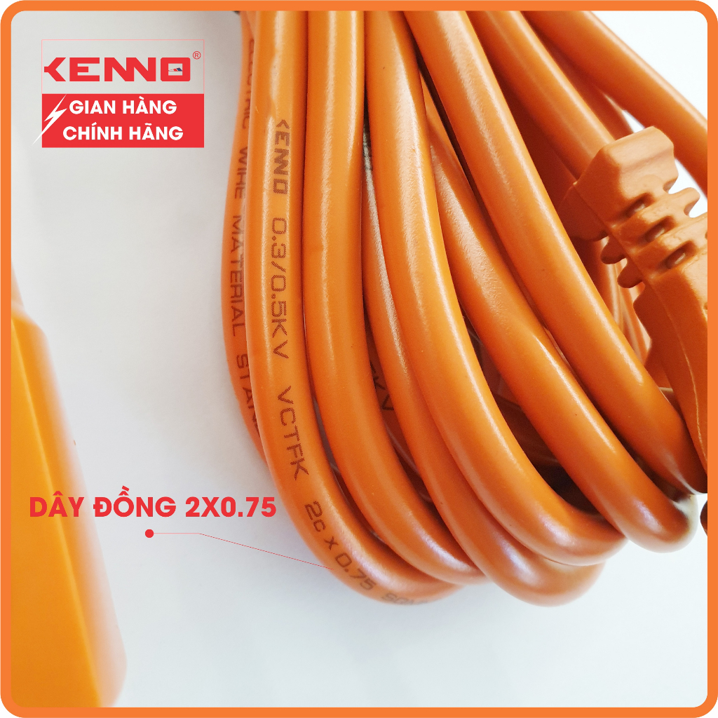 Ổ Cắm Điện KENNO 3 lỗ, 4 lỗ không dây và có dây Chịu Tải Công Suất Cao 6000w màu cam