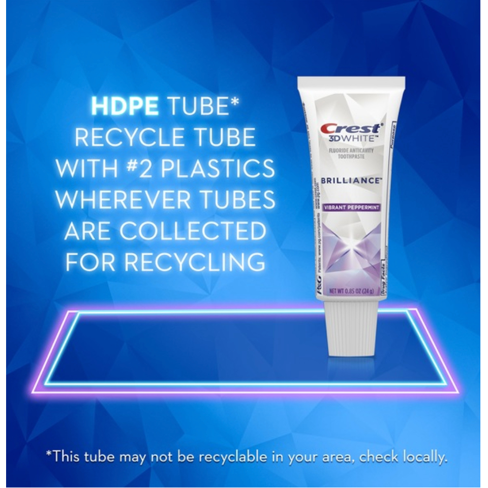 kem đánh răng Crest 3d white Brillance 24g Mỹ minisize - giúp răng trắng sáng sạch mảng bám