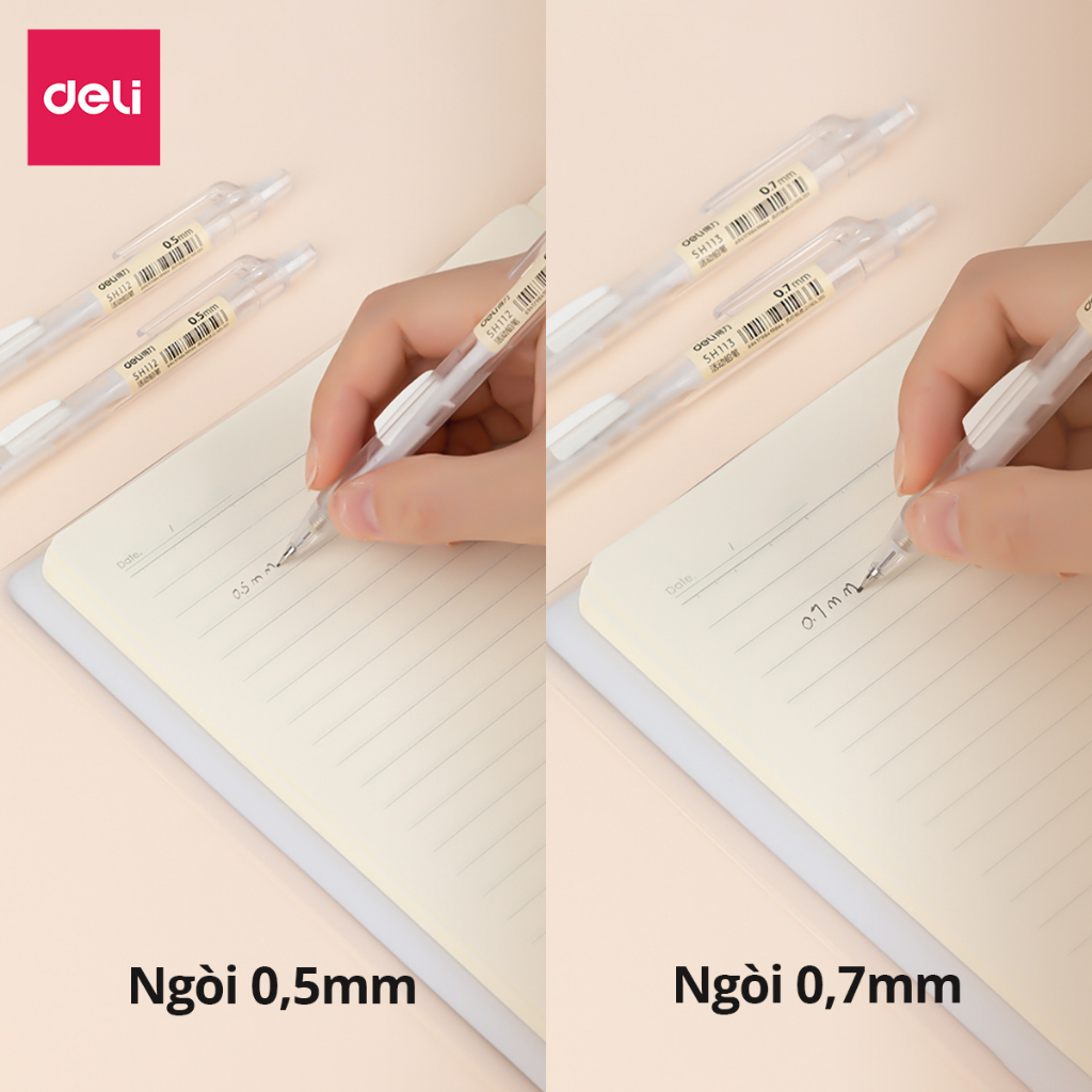 (TẶNG NGÒI) Bút chì kim Deli bấm thân/ bấm đầu ngòi 0.5-0.7mm cao cấp kèm đầu tẩy - Cải tiến cho học sinh, dân văn phòng