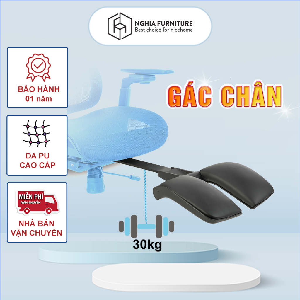 Ảnh Gác chân ghế Nghiafurniture, Lắp gác chân cho ghế Lumbar 03, Tải trọng 30kg, da Pu cao cấp 1