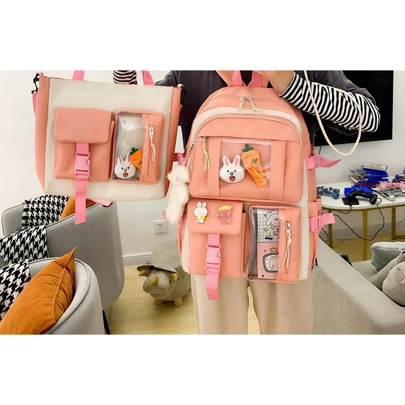 Set 2 món balo + tote vừa A4 KIẾNG XUXU giá rẻ mang đi học đi chơi thời trang