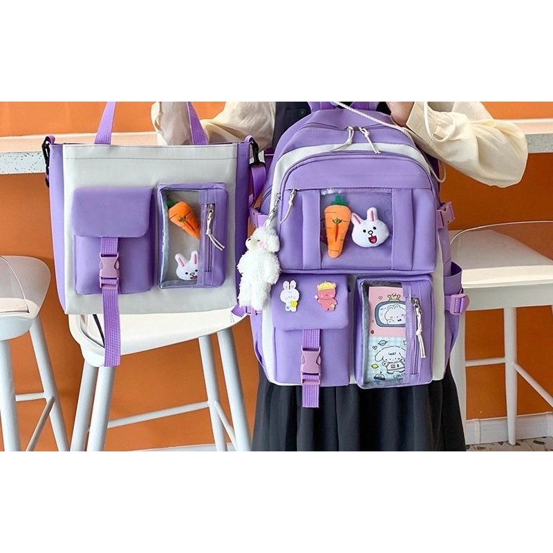 Set 2 món balo + tote vừa A4 KIẾNG XUXU giá rẻ mang đi học đi chơi thời trang