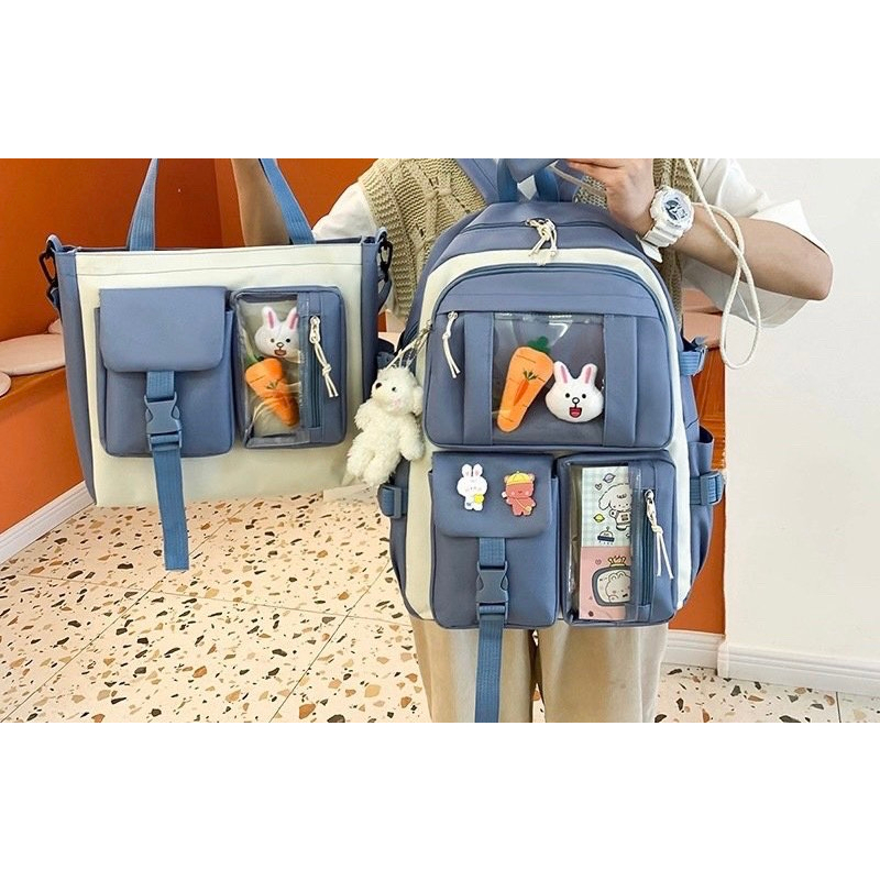 Set 2 món balo + tote vừa A4 KIẾNG XUXU giá rẻ mang đi học đi chơi thời trang