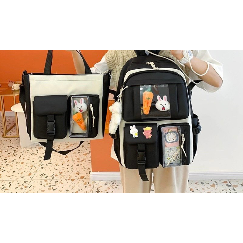 Set 2 món balo + tote vừa A4 KIẾNG XUXU giá rẻ mang đi học đi chơi thời trang