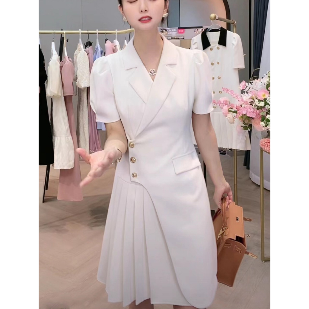 Váy tay bồng cổ sơ mi dáng chữ A xếp ly lệch 𝐀𝐥𝐢𝐱 𝐃𝐫𝐞𝐬𝐬