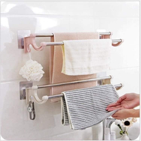 Giá Treo Khăn Inox 2 Tầng 55cm Nhà Tắm,Nhà Bếp Không Cần Khoan Vít { H }