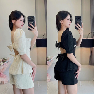 Set Áo Dạ Tay Cộc Cổ Vuông Kèm Quần Sooc Hàng 2 Lớp Kèm Tang Đá Rời Có Ảnh Thật