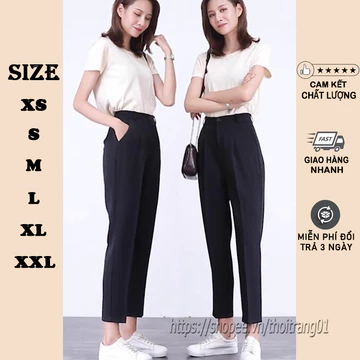 Quần baggy nữ đi học sinh Quần tây nữ lưng cao Quần tây cạp cao đi làm Có Bigsize màu đen cao cấp khóa trước co giãn A06
