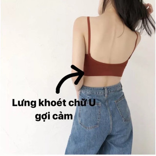 Áo bra nữ hở lưng chữ U hai dây len tăm freesize 37-60kg A01
