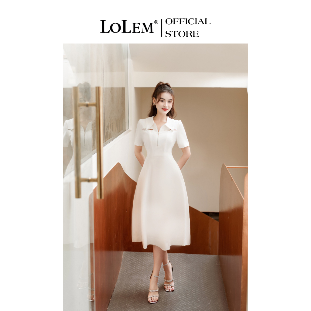 Đầm chữ A dáng dài LOLEM DX438 chiết eo cổ sơ mi chất linen cotton thoáng mát