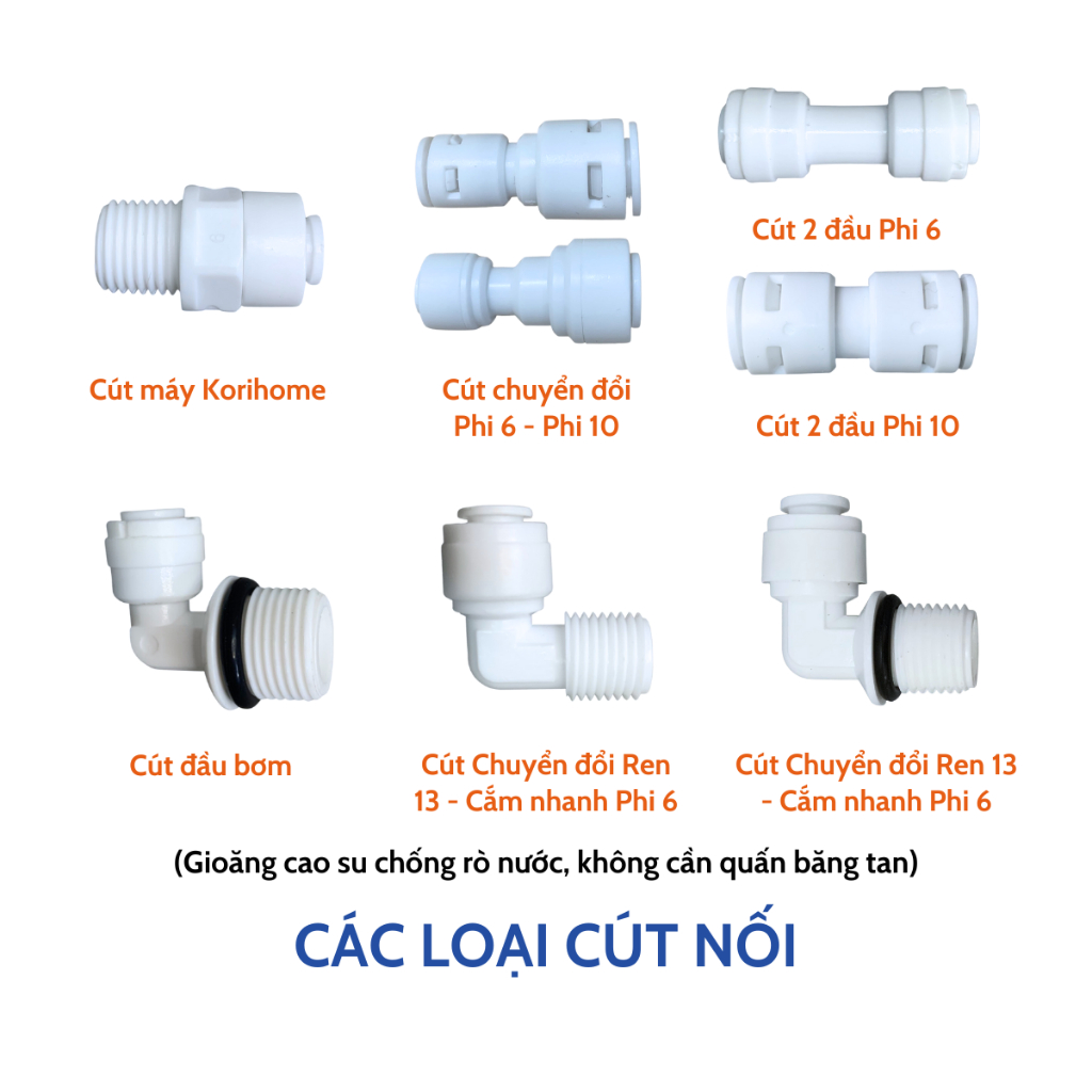 Co Cút Nối Thẳng 6-6, 10-10, Chuyển Đổi 6-10, Cút Ren 13 Dây Phi 6 Có Dùng Cho Máy Lọc RO Kangaroo Karofi Sunhouse...