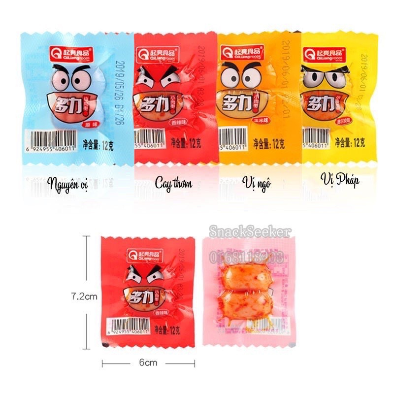 Set 10 Xúc Xích Mini Gói 2 Viên, Xúc Xích Bi Sụn Ăn Liền Nhiều Màu, Đồ Ăn Vặt Nội Địa
