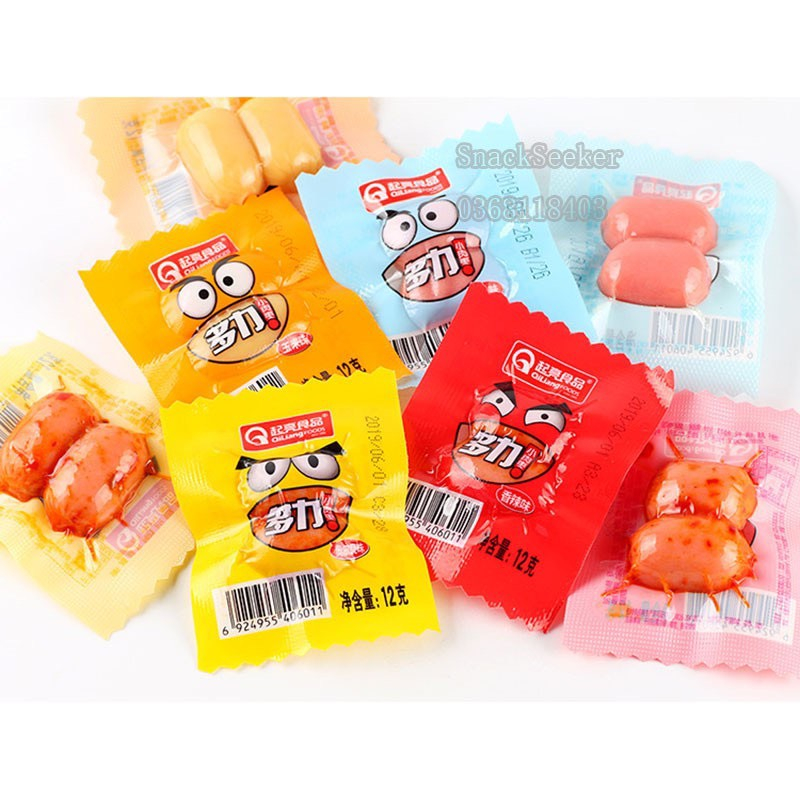 Set 10 Xúc Xích Mini Gói 2 Viên, Xúc Xích Bi Sụn Ăn Liền Nhiều Màu, Đồ Ăn Vặt Nội Địa