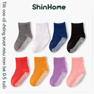 Set 2 đôi Tất len cao cổ chống trượt màu trơn cho bé trai bé gái sơ sinh 0-5 tuổi ShinHome