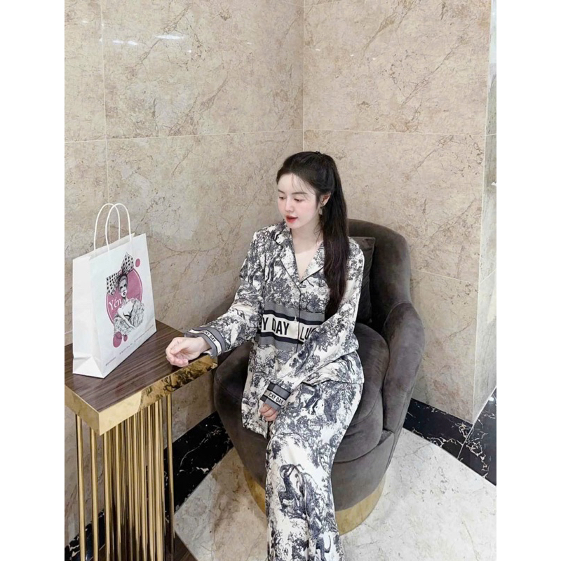 Bộ ngủ pizama hoạ tiết núi rừng mặc nhà nữ Bộ đồ mặc nhà sang chảnh