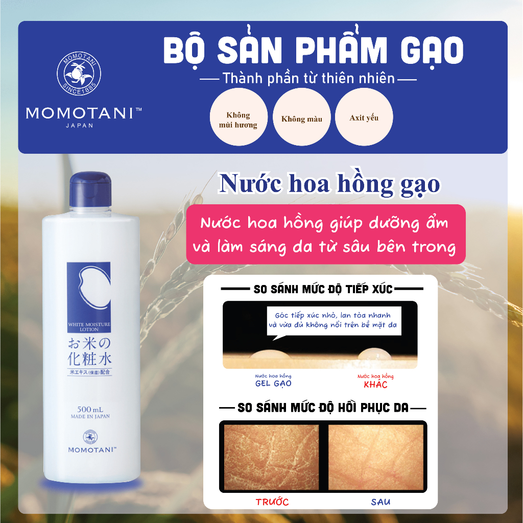 Ảnh Nước Hoa Hồng Dưỡng Trắng Chiết Xuất Gạo Hữu Cơ MOMOTANI 500ML 2