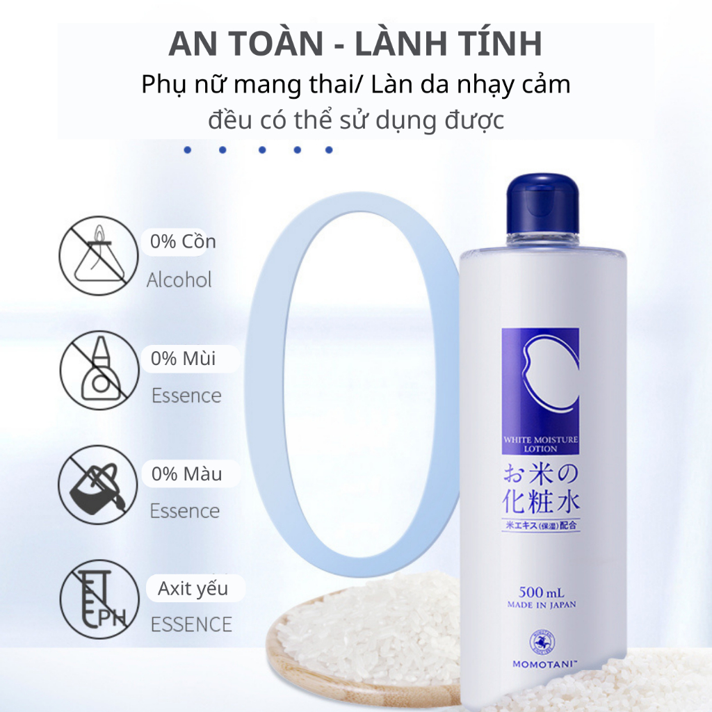 Ảnh Nước Hoa Hồng Dưỡng Trắng Chiết Xuất Gạo Hữu Cơ MOMOTANI 500ML 4