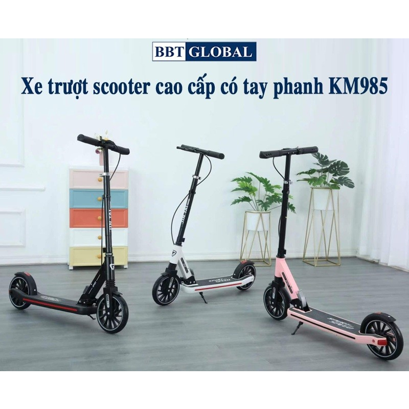 Xe trượt chân scooter cao cấp BBT Global có tay phanh màu trắng KM985