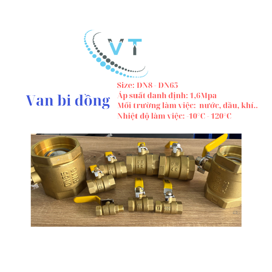 Van bi đồng thau tay gạt phi từ 60mm - 76mm, DN50, DN65