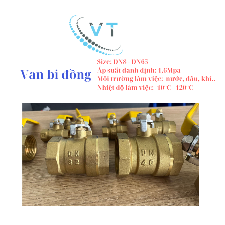 Van bi đồng thau tay gạt phi từ 14mm - 76mm