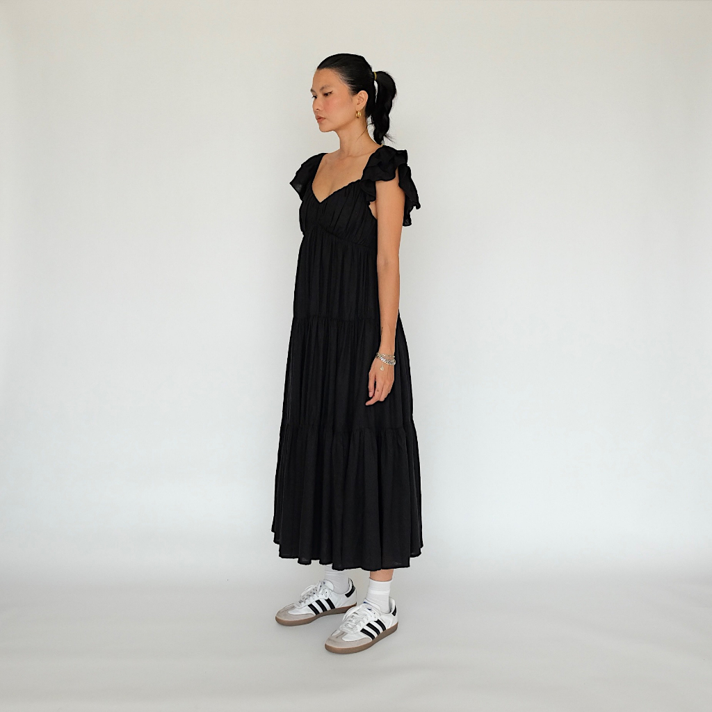 SUNDAY - "ATHENS", Váy Maxi Cổ V, Nhiều Tầng, Tay Cánh Tiên.