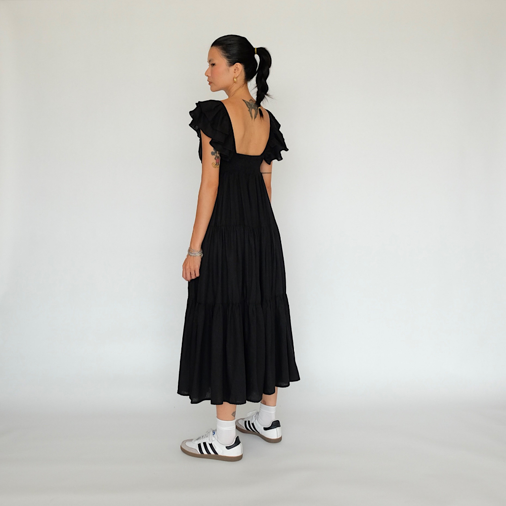SUNDAY - "ATHENS", Váy Maxi Cổ V, Nhiều Tầng, Tay Cánh Tiên.