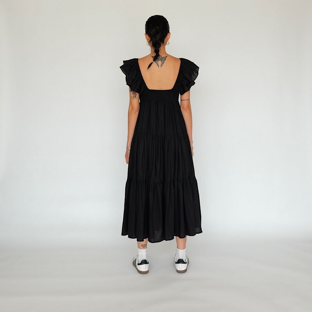 SUNDAY - "ATHENS", Váy Maxi Cổ V, Nhiều Tầng, Tay Cánh Tiên.