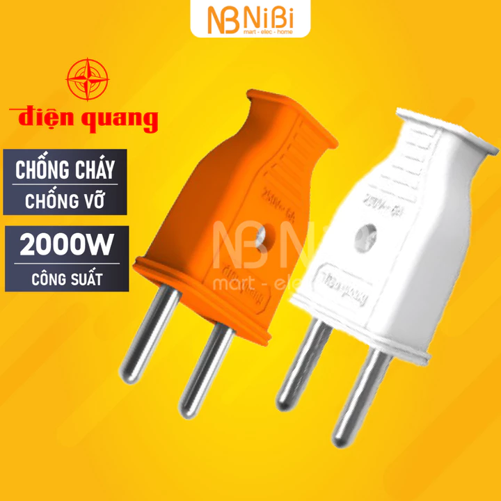 Set 5 phích cắm Điện Quang ECO EP01 2000W, phích cắm điện chân tròn, phích cắm chân dẹt, Bảo hành 12 tháng