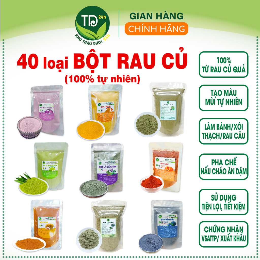 40 loại bột rau củ quả, tạo màu và mùi vị tự nhiên, dùng nấu xôi, bánh ...