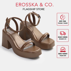 Erosska - Giày sandal cao gót nữ quai ngang kiểu dáng đơn giản màu nâu cao 9cm - SB029