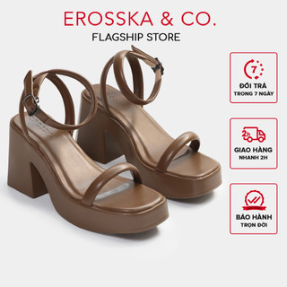 Erosska - Giày sandal cao gót nữ quai ngang kiểu dáng đơn giản màu nâu cao 9cm - SB029