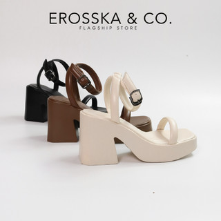 Erosska - Giày sandal cao gót nữ quai ngang kiểu dáng đơn giản màu nâu cao 9cm - SB029