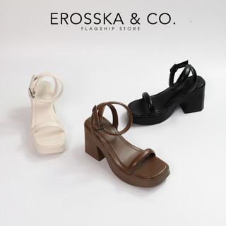 Erosska - Giày sandal cao gót nữ quai ngang kiểu dáng đơn giản màu nâu cao 9cm - SB029