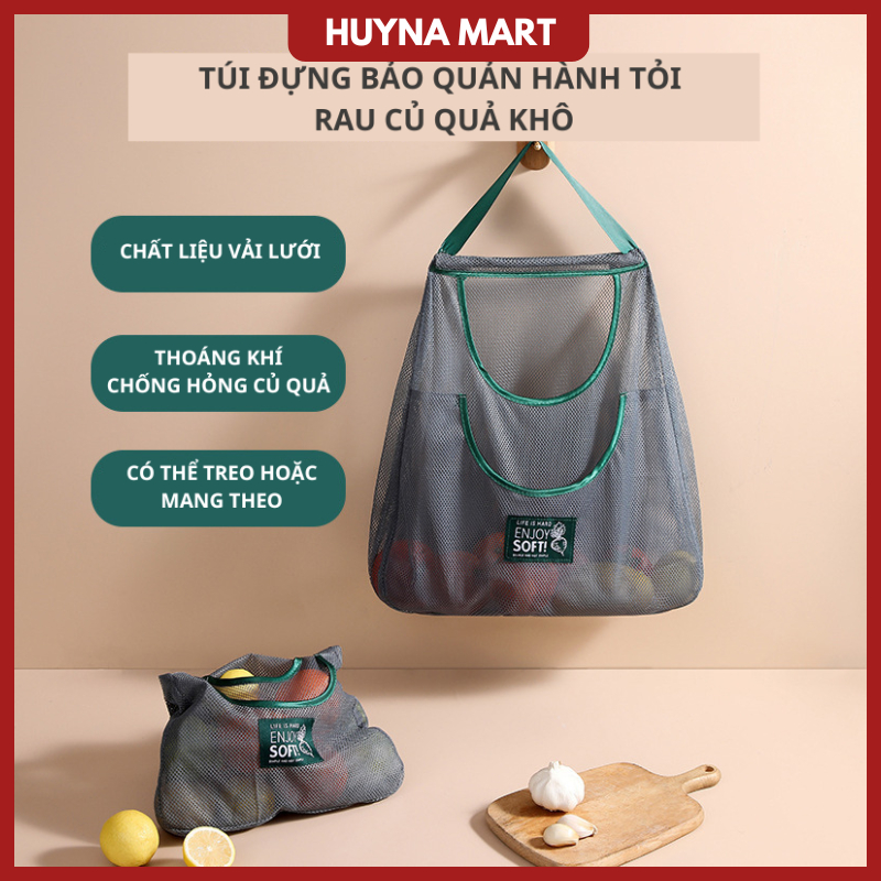 Túi Vải Lưới Xanh Treo Tường,Túi Đựng Hành Tỏi Chống Ẩm Mốc Đa Năng Tái Sử Dụng Tiện Lợi Cho Nhà Bếp