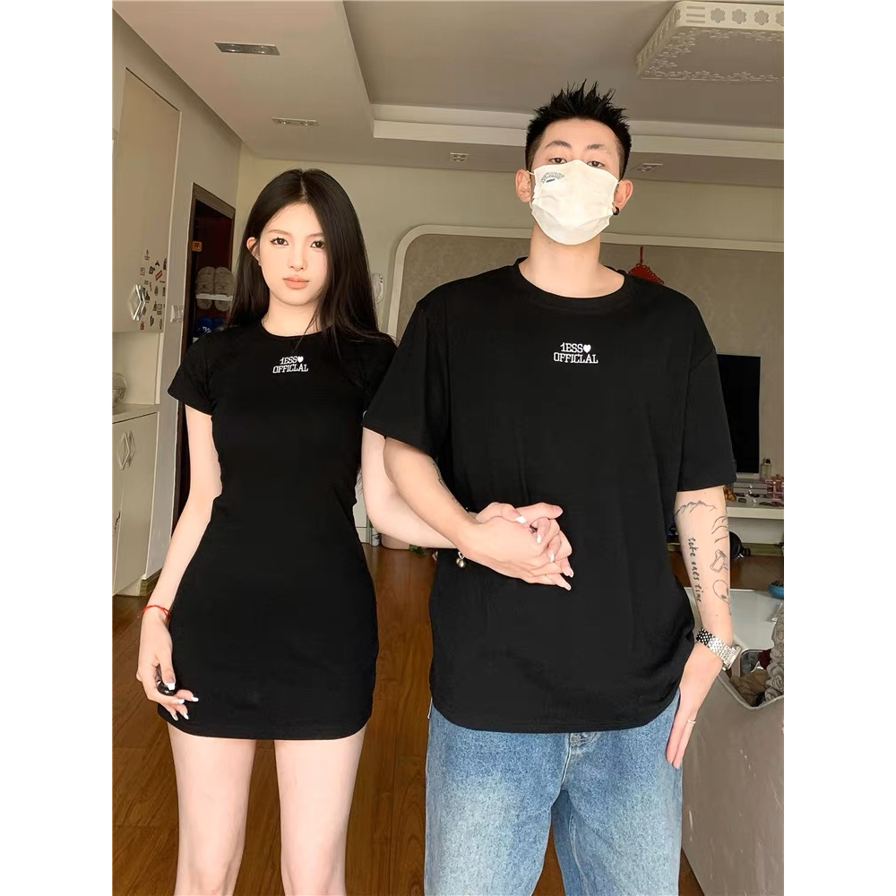 Set đôi 1ESS<3 𝐋𝐎𝐕𝐄 𝐅𝐎𝐑𝐄𝐕𝐄𝐑 𝐒𝐄𝐓 2 màu đen và tiêu xám - áo dáng xuông và váy body ôm eo