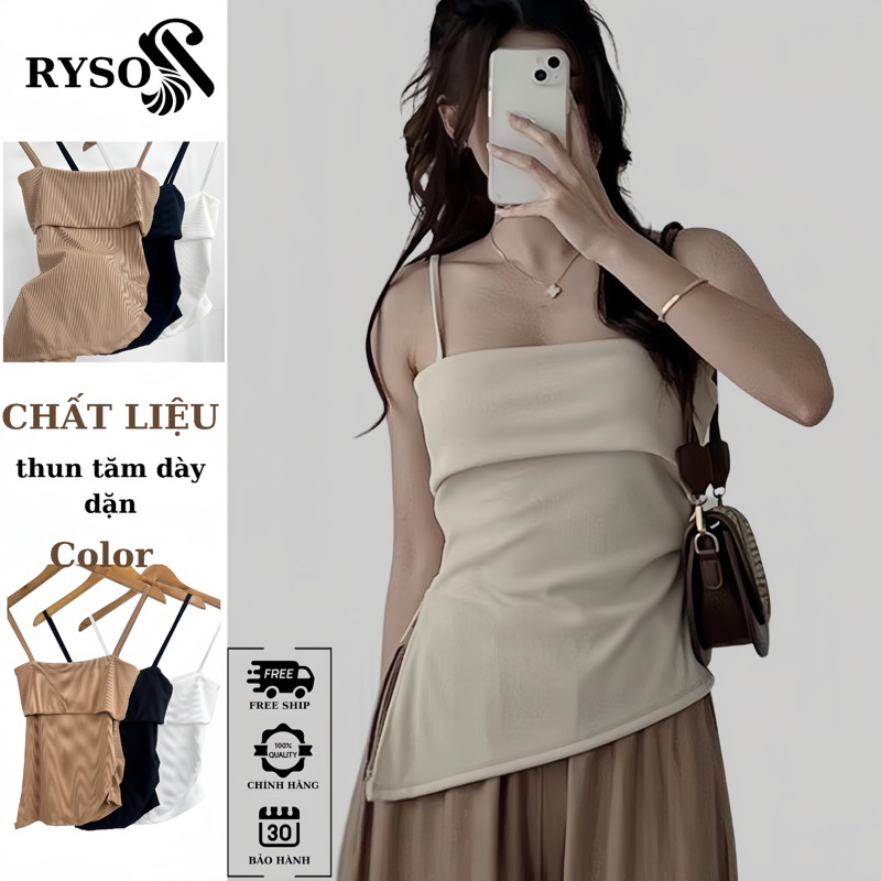 ÁO 2 DÂY THUN TĂM RYSO FASHION VẠT SƯỜN XẾP LY EO VẠT LỆCH CHÉO CO DÃN