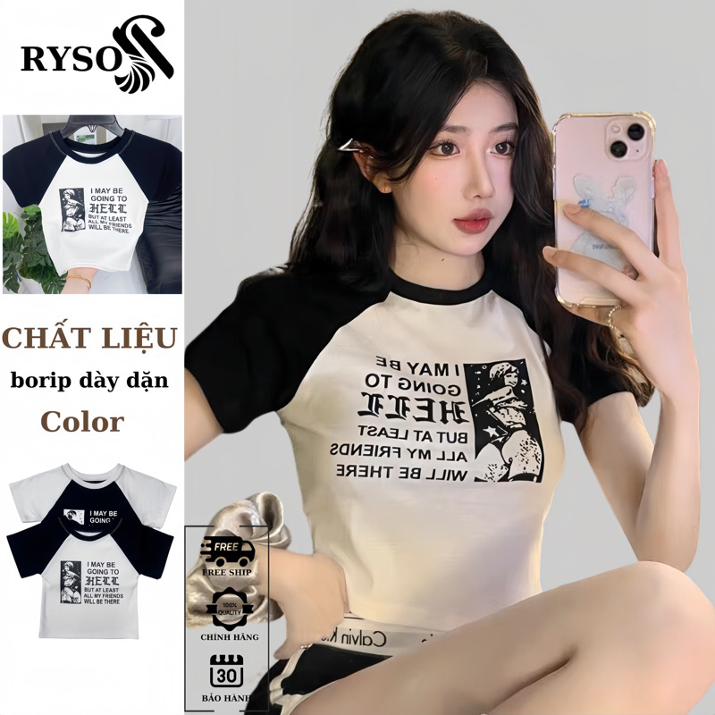 Áo Croptop Ôm Body Nữ RYSO FASHION In Hình HELL Cổ Tròn Tay Ngắn Sexy In Họa Tiết