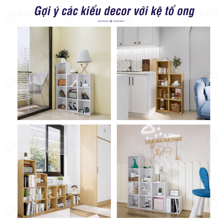 Ảnh Kệ Sách Gỗ Tổ Ong FIVO FB01 Đa Tầng Dễ Lắp Ráp, Có Tấm Lưng Dày Dặn, Phù Hợp Với Mọi Không Gian, Đa Dạng Cách Sắp Xếp 4
