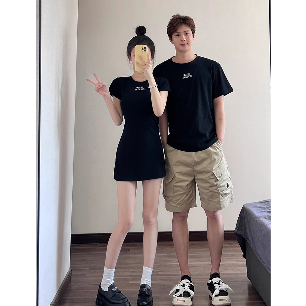 Set đôi 1ESS<3 𝐋𝐎𝐕𝐄 𝐅𝐎𝐑𝐄𝐕𝐄𝐑 𝐒𝐄𝐓 MÀU ĐEN - áo dáng xuông và váy body ôm eo