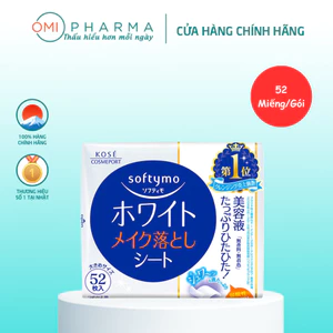 Khăn Ướt Tẩy Trang Dưỡng Trắng Da Softymo Kosé Nhật Bản (Gói Refill 52 Miếng)